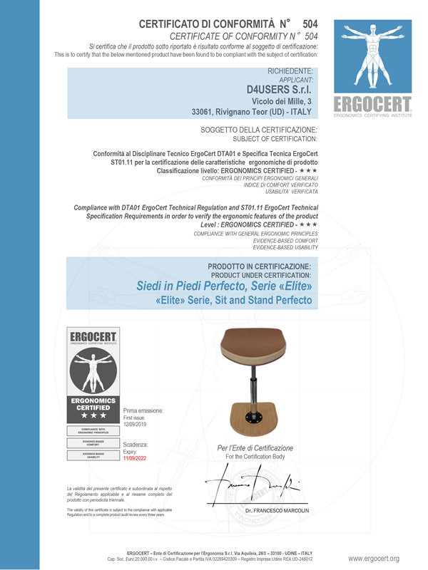 Certificato D4users SiediInPiedi Elite small